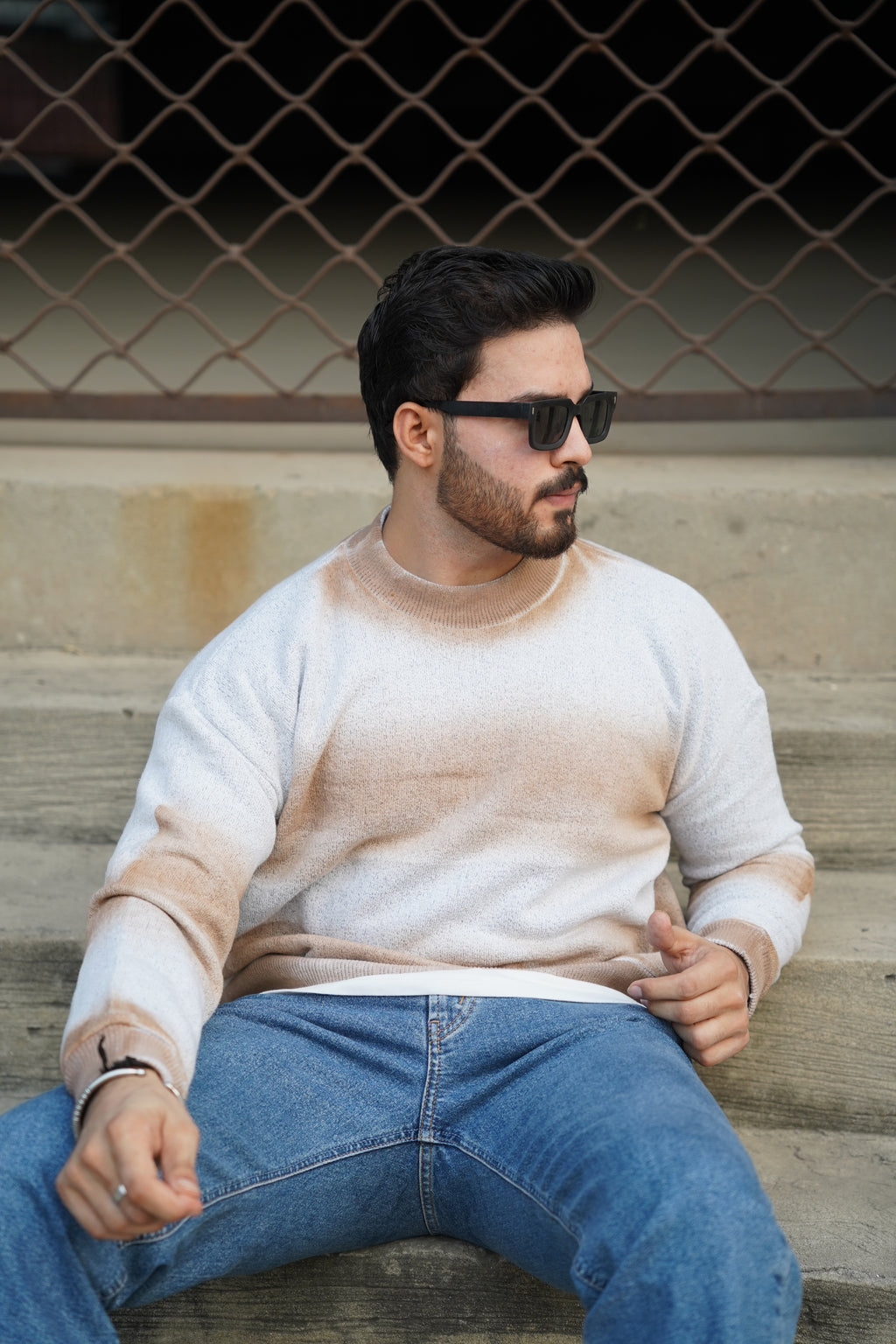 Beige Gradient Fade Sweater