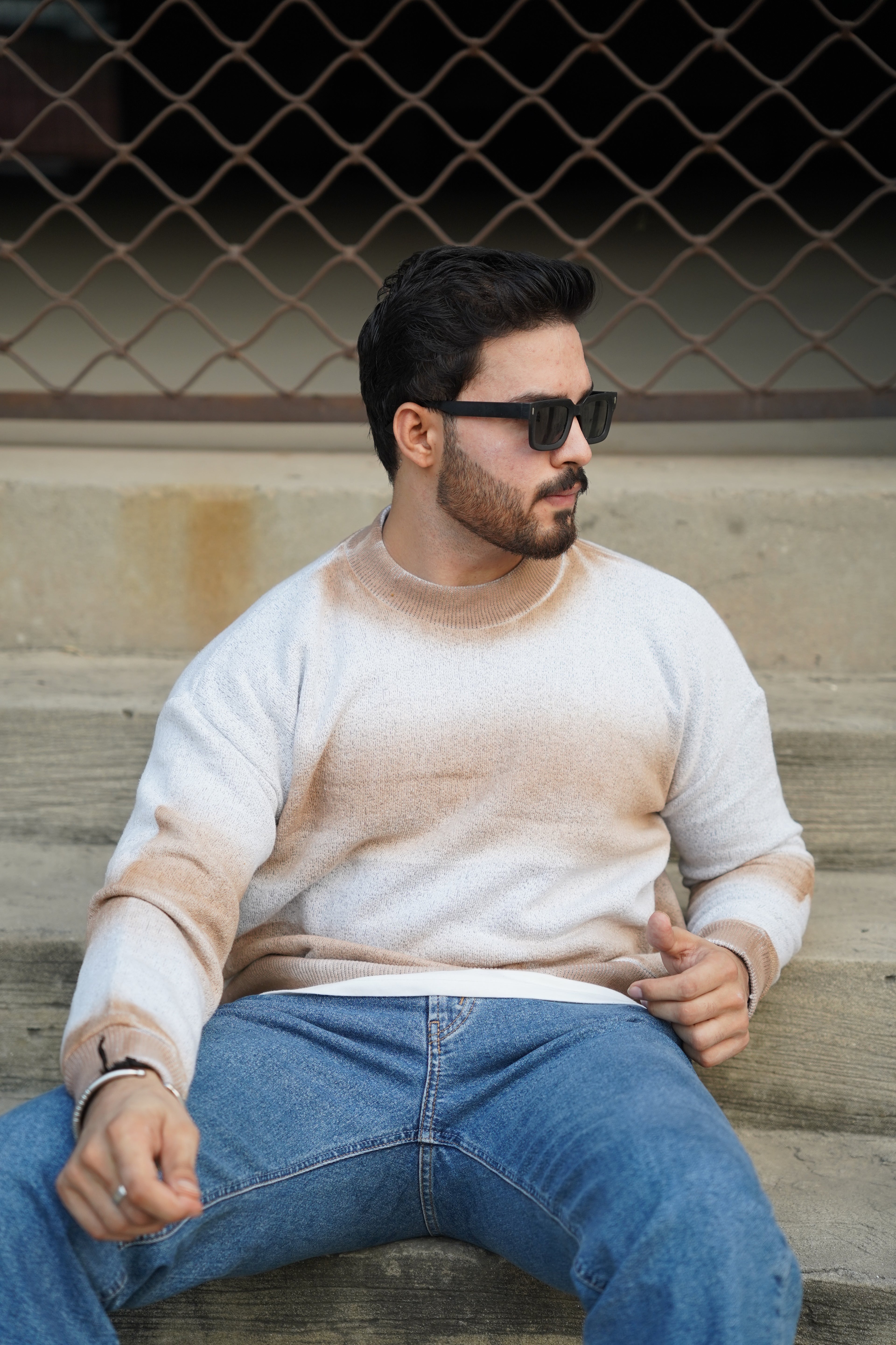 Beige Gradient Fade Sweater