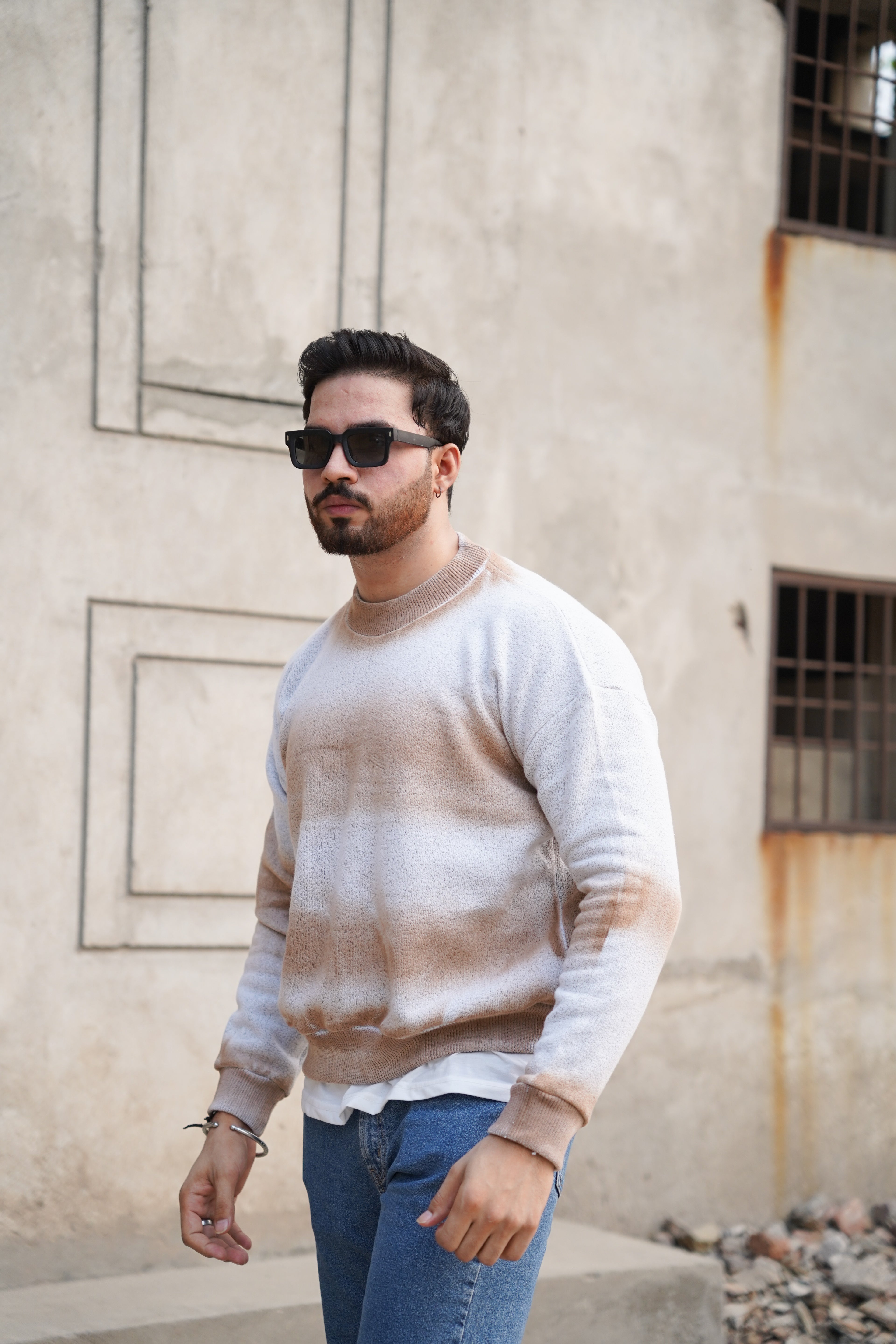 Beige Gradient Fade Sweater