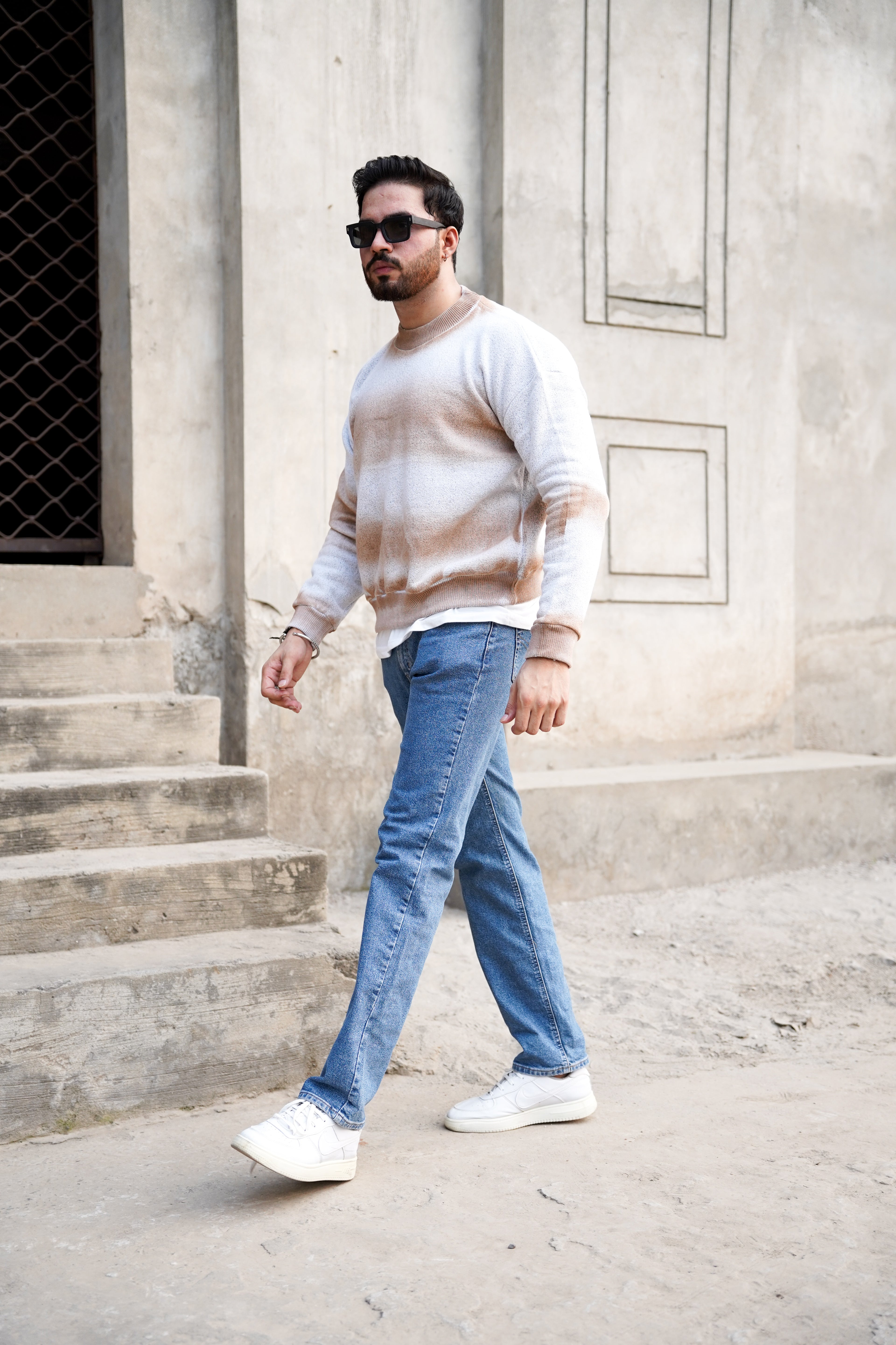 Beige Gradient Fade Sweater